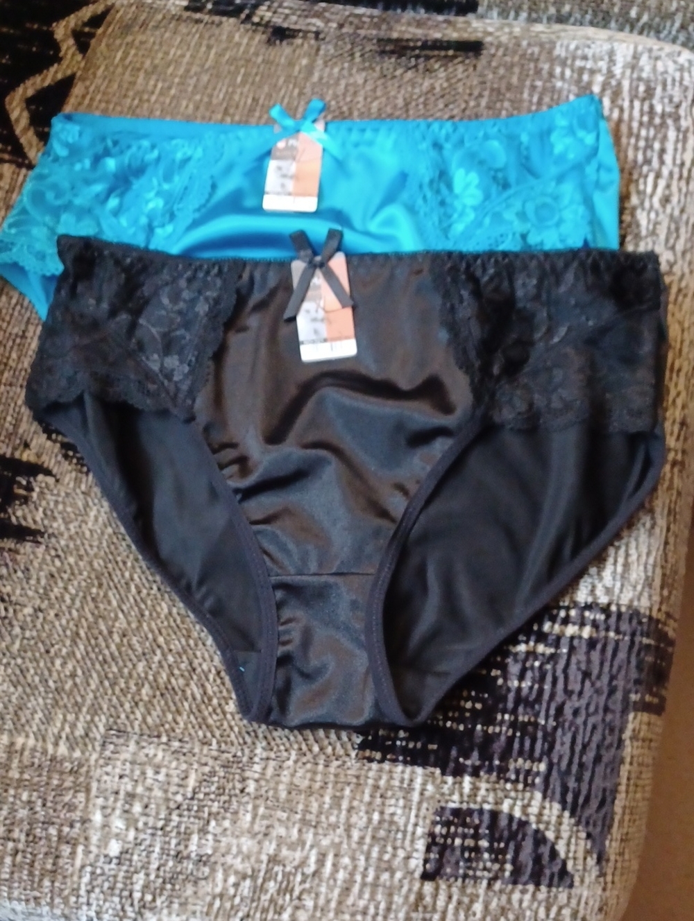 4/$30 New Lace-Trim Panties (Black and Blue) - Size XL